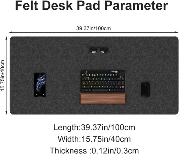 DAWNTREES Large Felt Desk Pad, 40''X16'' Full Desk Mouse Pad, Office Computer Desk Mat for Keyboard,100X40Cm Felt Desk Mat for Desk Pad Protector