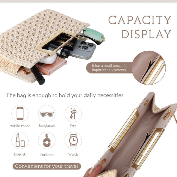 Top Handle Straw Clutch for Women Summer Clutch Straw Evening Bag Raffia Crossbody Purses Woven Beach Clutch