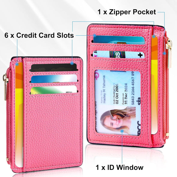 Credit Card Holder for Women Slim Minimalist Front Pocket RFID Blocking Wallet Small Compact Card Case with ID Window, Pink