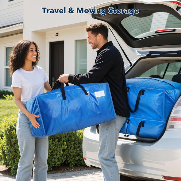 Moving Bags Heavy Duty,Extra Large Moving Bags for Travel/College Packing/Storage/Organization/Seasonal Clothes & Bedding Storage,Moving Supplies Bins,Compatible with Ikea Frakta Cart (Blue,4 Pack)