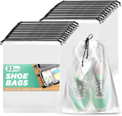 Transparent Shoe Bags for Travel 22 Pack Large Clear Shoe Organizers Pouch with Rope Portable Drawstring Storage Bag for Men & Women