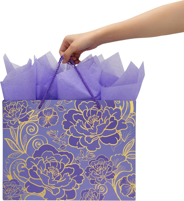 Qirrmiy 13" Large Rose Purple Gift Bag Set with Greeting Card and Tissue Paper for Women or Girls for Celebrating Birthdays, Valentine'S Day, Weddings, Anniversaries, Mother'S Day
