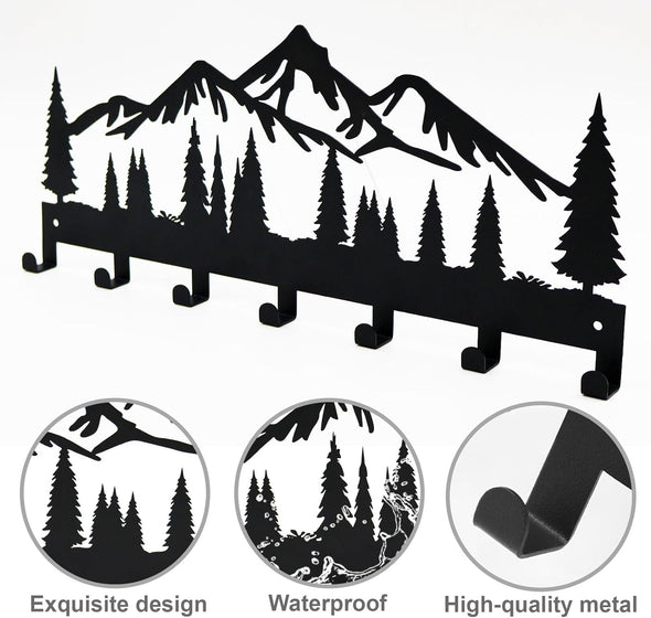 Key Holder for Wall | Metal Key Holder Hooks Organizer Rack | Metal Key Organizer Wall Decorative with 7 Hooks for Entryway, Front Door, Hallway, Kitchen, Office (12 Inches, Mountain)