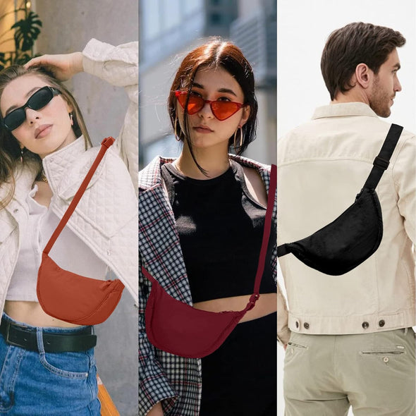 Small Nylon Crescent Crossbody Purses Bag for Women Men Trendy,Travel Sling Bag