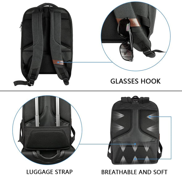 KROSER Laptop Backpack Large Computer Backpack Fits up to 17.3 Inch Laptop with USB Charging Port Water-Repellent Travel Backpack Casual Daypack for Business/College/Women/Men-Charcoal Black