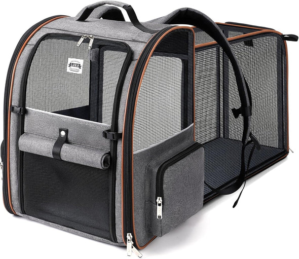 Lekebobor Large Cat Backpack Carrier Expandable Pet Carrier Backpack for Small Dogs Medium Cats Fit up to 18 Lbs, Dog Backpack Carrier, Foldable Puppy Backpack Carrier for Travel, Hiking,Grey