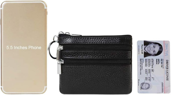 Women'S Genuine Leather Coin Purse Mini Pouch Change Wallet with Keychain