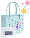 BAGSMART Beach Bag for Women, Water-Resistant Rubber Tote Bag, Sandproof Vacation Essentials for Summer Swim Cruise Pool