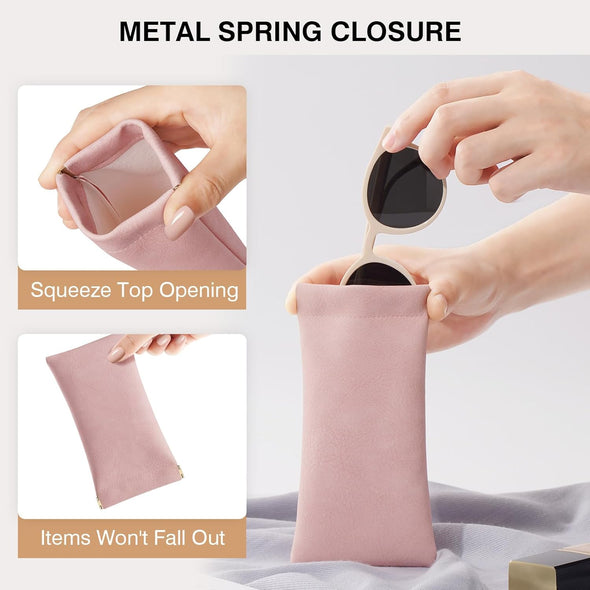 Marvolia Sunglass Case, Portable Squeeze Top Glasses Cases Soft Eyeglass Cases for Women Men Pu Leather Glasses Pouch