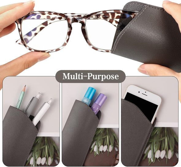 CREPUSCOLO 6 Pack Soft Glasses Cases, Leather Eyeglass Cases Travel Glasses Case for Women, Men, Kids