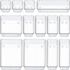 SMARTAKE 13-Piece Drawer Organizers with Non-Slip Silicone Pads, 5-Size Desk Bathroom Drawer Organizer Trays Storage Tray for Makeup, Jewelries, Utensils in Bedroom Dresser, Office and Kitchen, Clear