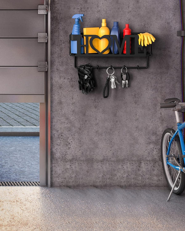 Key Holder for Wall - Key Rack with 5 Key Hooks, 11.02" L×2.75" W×4.92" H, Key and Mail Organizer Wall Mount with Mesh Basket, Key Hanger for Wall, Entryway, Home Decor(Matte Black)