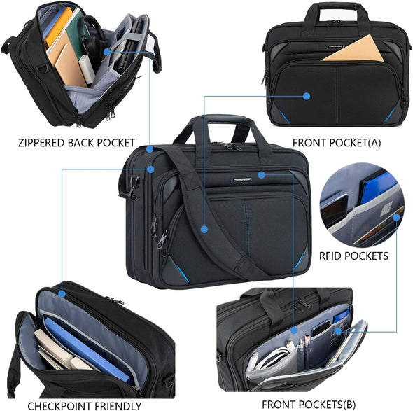 KROSER Laptop Bag 17.3 Inch Premium Laptop Briefcase, Expandable Laptop Shoulder Messenger Bag Durable Computer Case