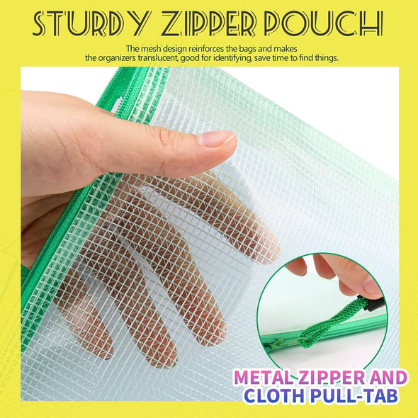 LEOBRO Mesh Zipper Pouch Bags, 13.2"X 9.2" Zipper Pouch, 4 Pcs Mesh Bags with Zipper, Storage Bags Pouch for Organization Toy Puzzles Board Game Travel, File Jackets & File Pockets