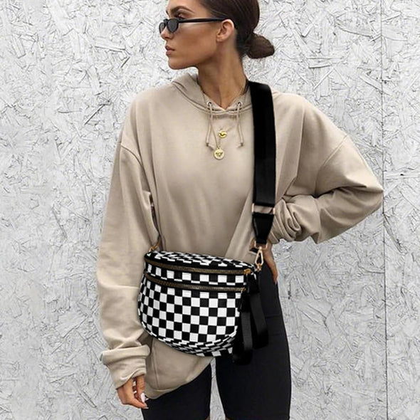 Bum Bags for Women Crossbody,Nylon Checkered Crossbody Bag Large Sling Bag Checkered Purse Oversized Slouchy Belt Bag