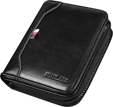 HUANLANG Mens Wallet RFID Blocking Multi Card Holder Wallets for Men Bifold Wallet with Zipper Small Men'S Leather Wallet