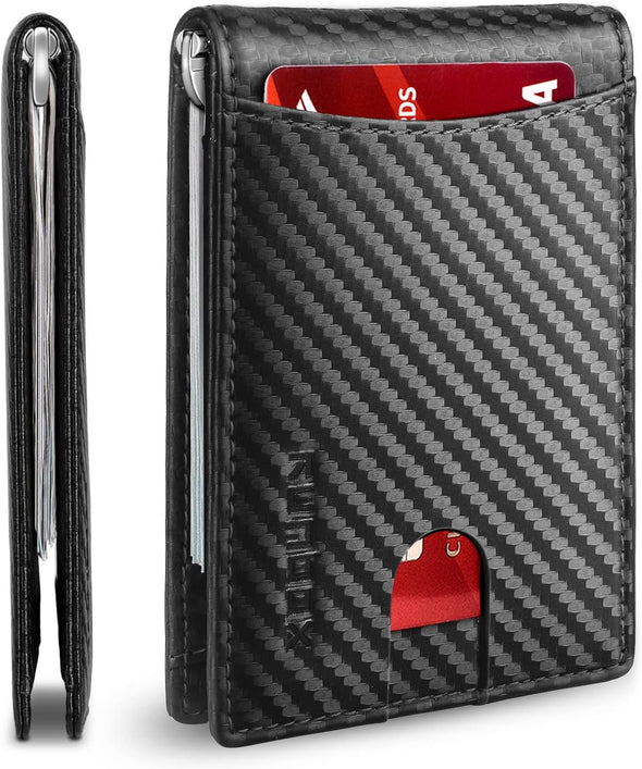 RUNBOX Slim Wallet for Men Genuine Leather RFID Blocking Bifold Minimalist Front Pocket Mens Wallet with Money Clip Thin Gift Box