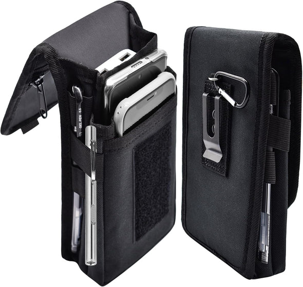 Dual Phone Holster,Belt Phone Pouch, Large Smartphone Pouch Cell Phone Holder, Multi-Purpose Tactical Cell Phone Holder for Work, Hiking, Camping, Barbecue, Rescue (Black)
