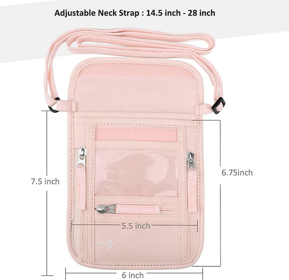 WALNEW Passport Holder Neck Pouch Travel Wallet for Women and Men, RFID Blocking Security Slim Traveling Wallet with around Neck Lanyard Strap