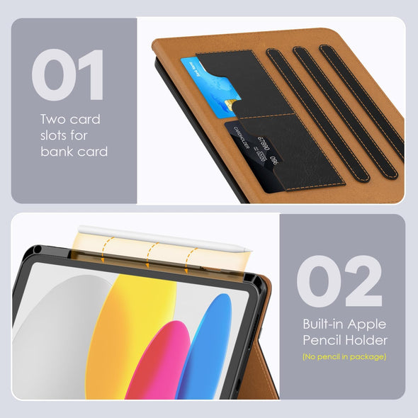 OKP Case for Ipad A16 11Th Generation 2025 / 10Th Gen Case 2022, for 11 Inch / 10.9 Inch Ipad Multi-Angle Viewing PU Leather Stand Cover with Pencil Holder & Pocket, Auto Sleep/Wake, Black Brown