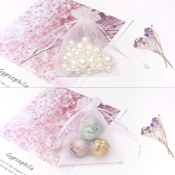 50PCS Premium Sheer Organza Gift Bags, 3X4 Inch Elegant Jewelry Pouches, Wedding Favors, Christmas Party Decorations, Bathroom Soaps & Makeup Wrapping Supplies (White)
