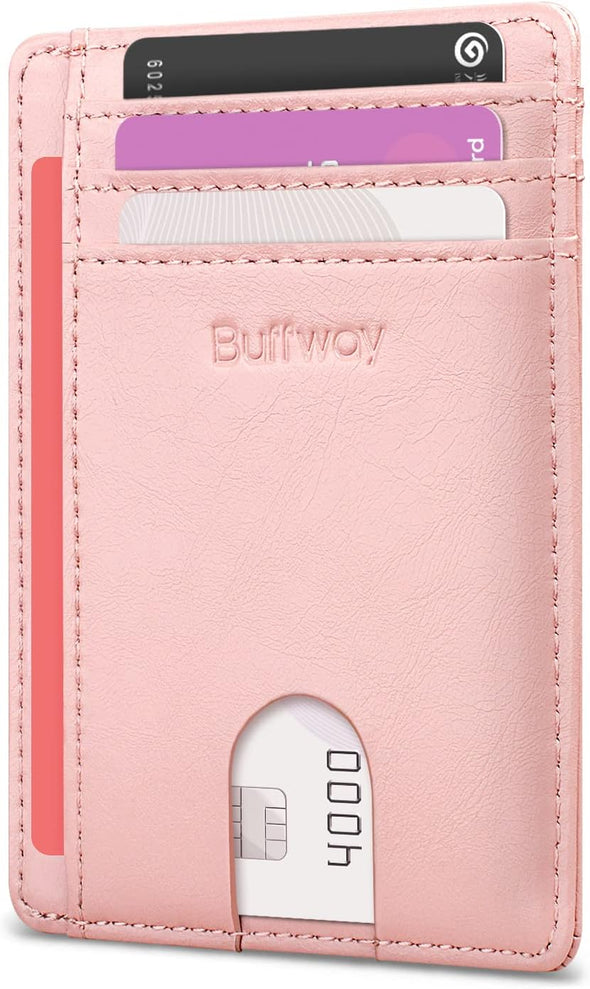 Buffway Slim Minimalist Front Pocket RFID Blocking Leather Wallets for Men and Women