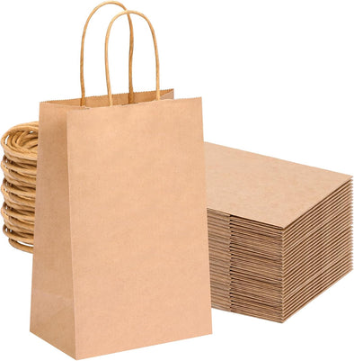 OUTUXED 60Pcs Small Gift Bags, 5.25X3.2X8In Brown Paper Bags with Handles Bulk for Gift, Shopping, Birthday, Wedding, Business Party (Kraft)