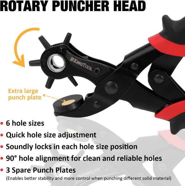 Kingtool Leather Hole Punch Set, Super Heavy Duty Rotary Puncher, Multi Hole Sizes Maker Tool