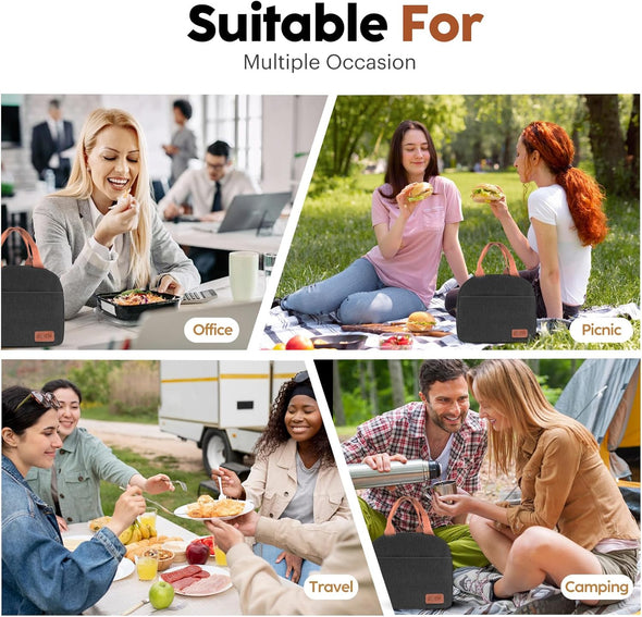 Lunch Bag Lunch Box for Women & Men, Large Capacity Insulated Lunch Bag for Adult, Leakproof Reusable Lunch Tote Bags for Work/Office/Travel/Picnic (Black)