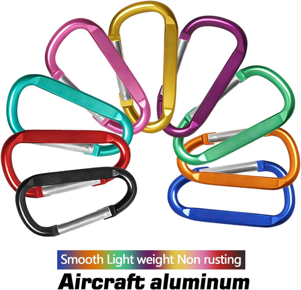 12PCS Carabiner Keychain Clip - 3" Aluminum Carabeaner Key Clip,D Ring Shape Caribeener Hook Buckle,Spring Snap Key Chain Clips