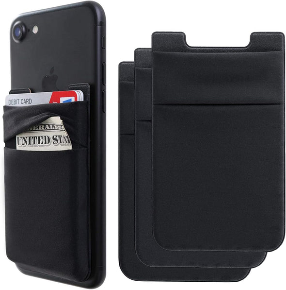Hoblaze Phone Card Holder Stretchy Lycra Wallet Pocket Credit Card ID Case Pouch Sleeve Adhesive Sticker Compatible with Iphone Samsung Galaxy Android Smartphones - 3Pack Black