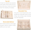 Voova Jewelry Box Organizer for Women Girls, 2 Layer Large Men Jewelry Storage Case, PU Leather Display Jewellery Holder with Removable Tray for Necklace Earrings Rings Bracelets, Vintage Gift,Apricot