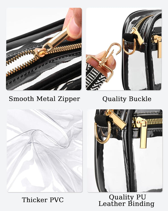 FANGSUN Clear Crossbody Bag Stadium Approved, Clear Purse for Women, Transparent Shoulder Messenger Handbag for Concert Sport