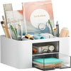 Marbrasse Pen Organizer with 2 Drawer, Multi-Functional Pencil Holder for Desk, Desk Organizers and Accessories with 5 Compartments + Drawer for Office Art Supplies (White)