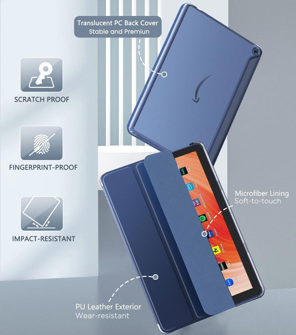 Moko Case for All-New Amazon Kindle Fire HD 10 Tablet (13Th Generation, 2023 Release) 10.1", PU Leather Trifold Stand Cover for Fire Tablet 10 2023, Auto Wake/Sleep, Navy Blue