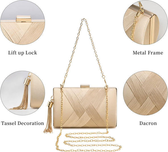 Clutch Purses for Women Tassel Evening Clutch Bag Cross Body & Shoulder Bag for Wedding Night Out Party