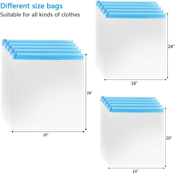 10Pack Travel Space Saver Bags (4 X S, 3 X L, 3 Xl), Reusable KFYM Vacuum Travel Storage Bag, Saves 75% of Storage Space, Roll-Up Compression, No Need for Vacuum Machine or Pump