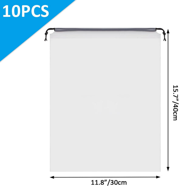 Clear Shoe Bags - 10 PCS, 15.7" X 11.8", Drawstring Travel Shoe Bags for Packing, Waterproof Dustproof Portable Shoe Storage for Men and Women