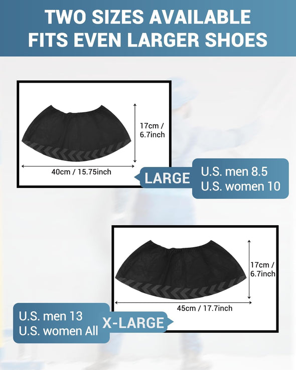 X-Large 100 Count Shoe Covers Disposable Non-Slip, Premium Cloth Boot Covers, Slip-Resistant, Durable, Breathable, Non-Toxic, Recyclable, Stretchable Fits up to Size 13 US Men - Black