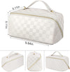 Large Capacity Travel Cosmetic Bag - Portable Makeup Bags for Women Waterproof PU Leather Checkered Makeup Organizer Bag with Dividers and Handle,Toiletry Bag for Cosmetics