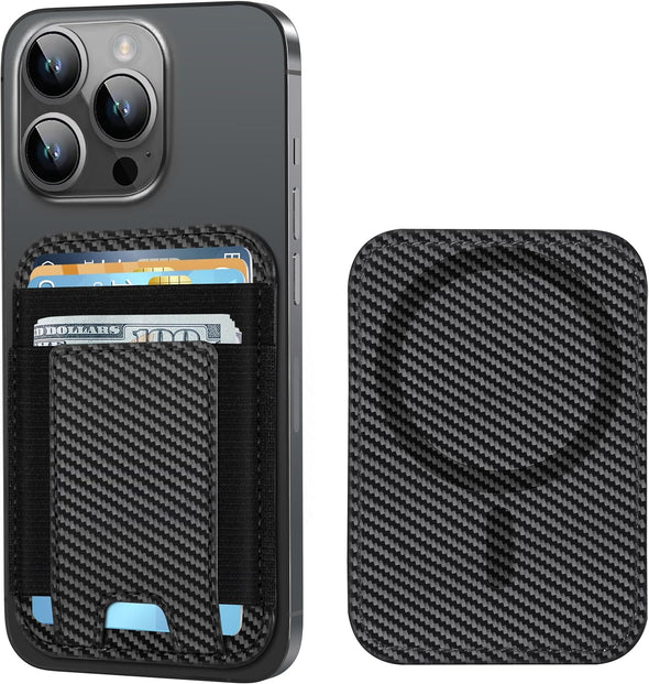 For Magsafe Wallet, Strongest Magnetic Wallet, for Iphone Wallet Magsafe with 2 Card Slots, Magnetic Card Holder Wallet for Iphone 16/15/14/13/12 Series, Vegan Leather, Fit 7 Cards, Black Carbon Fiber