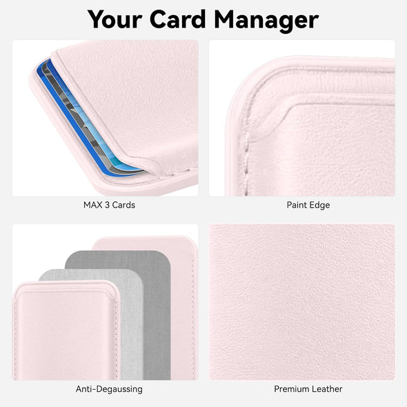 Magnetic Mag-Safe Wallet Cell Phone Card Holder for Phone Case with Mag-Safe, Stronger Magnetic RFID Leather Phone Wallet Stick on Series of Iphone 15/14/13/12 and Pro/Promax, Light Pink