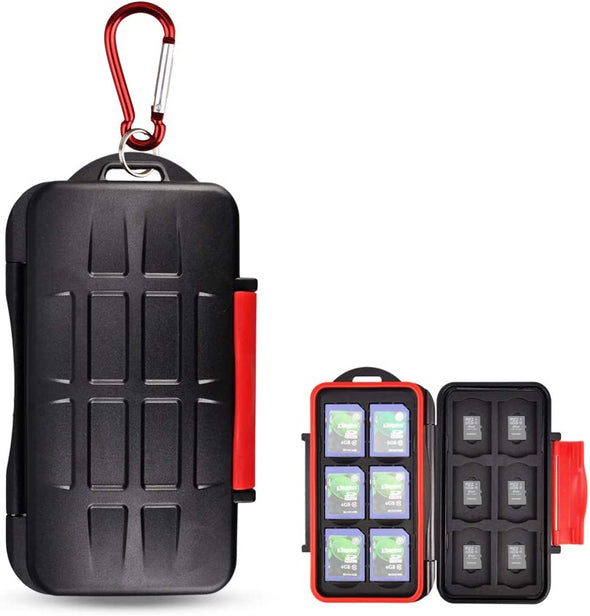 Kiorafoto Professional Water-Resistant Anti-Shock Holder Storage SD SDHC SDXC TF Memory Card Case Protector Cover with Carabiner for 12SD Cards & 12 Micro SD Cards