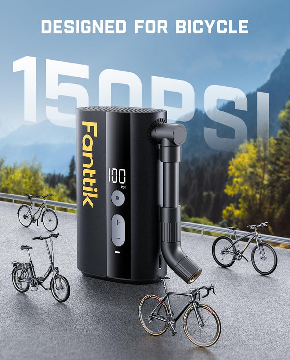 Fanttik X9 Ace Mini Bike Pump, 32S Fast Inflate Bike Pump with Gauge, 150PSI Electric Air Pump with Presta and Schrader Valve, Suitable for Mountain Bike, Road Bike, Electric Bike