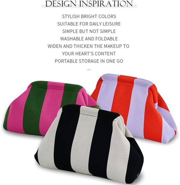 DIHKLCIO Clutch Purses for Women 2025 Summer Beach Woven Crochet Bag Dumpling Striped Ruched Cloud Purse Evening Handbag