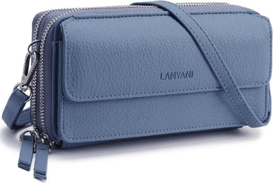 Lanyani RFID Crossbody Wallet Wristlet Purse with Phone Pocket for Women Vegan Leather