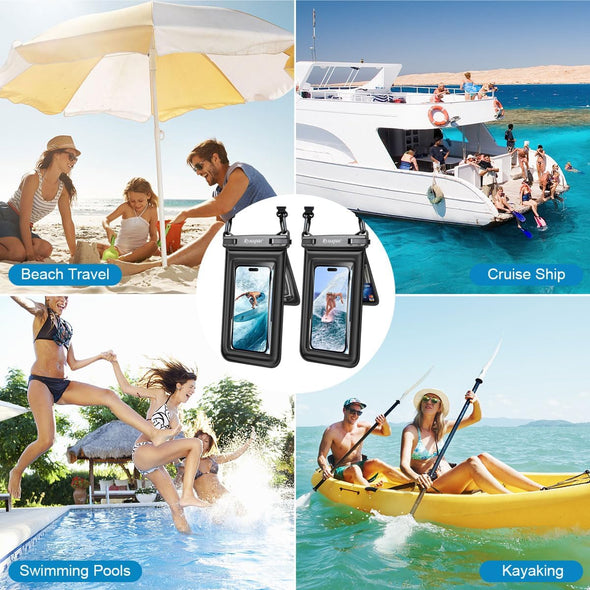 [Up to 8.5''] Waterproof Phone Pouch Floating, Double Bags Waterproof Phone Case with Lanyard for Iphone 16 15 Pro Max, Galaxy S25 S24 Ultra, IPX8 Cellphone Dry Bag Beach Cruise Ship Essentials 2 Pack