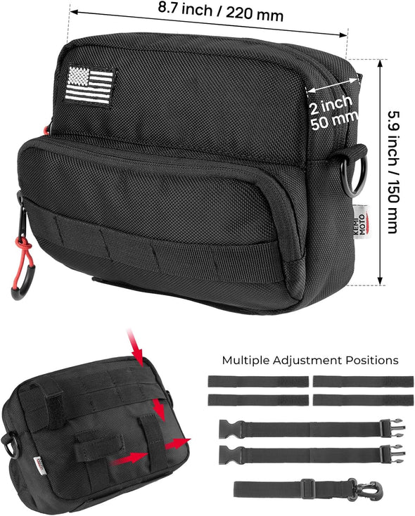 KEMIMOTO Motorcycle Bag, Handlebar Tool Bag Storage Accessory Saddlebag Universal for Front Fork Handle Bar Sissy Bar Compatible with Cruiser Softail Dyna Sportsters