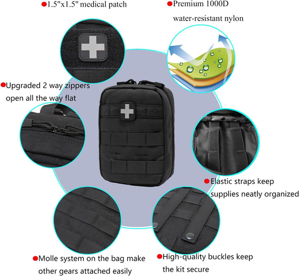 EMT Pouch MOLLE Ifak Pouch Tactical MOLLE Medical First Aid Kit Utility Pouch Carlebben (With Medical Supplies)
