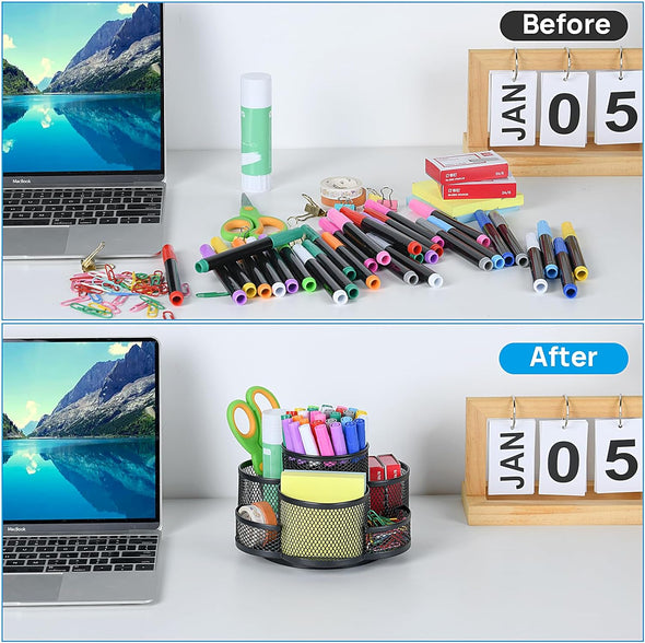 Pen Holder for Desk, Rotating Pencil Holder, Cup Holder for Desk Office, Pen Organizer in Black